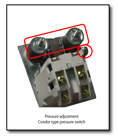 Pressure switch adjustment screws